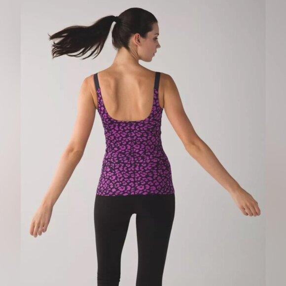 Lululemon Barre None Tank Top Mini‎ Cherry Cheetah Ultra Violet Size 6 - Picture 3 of 11